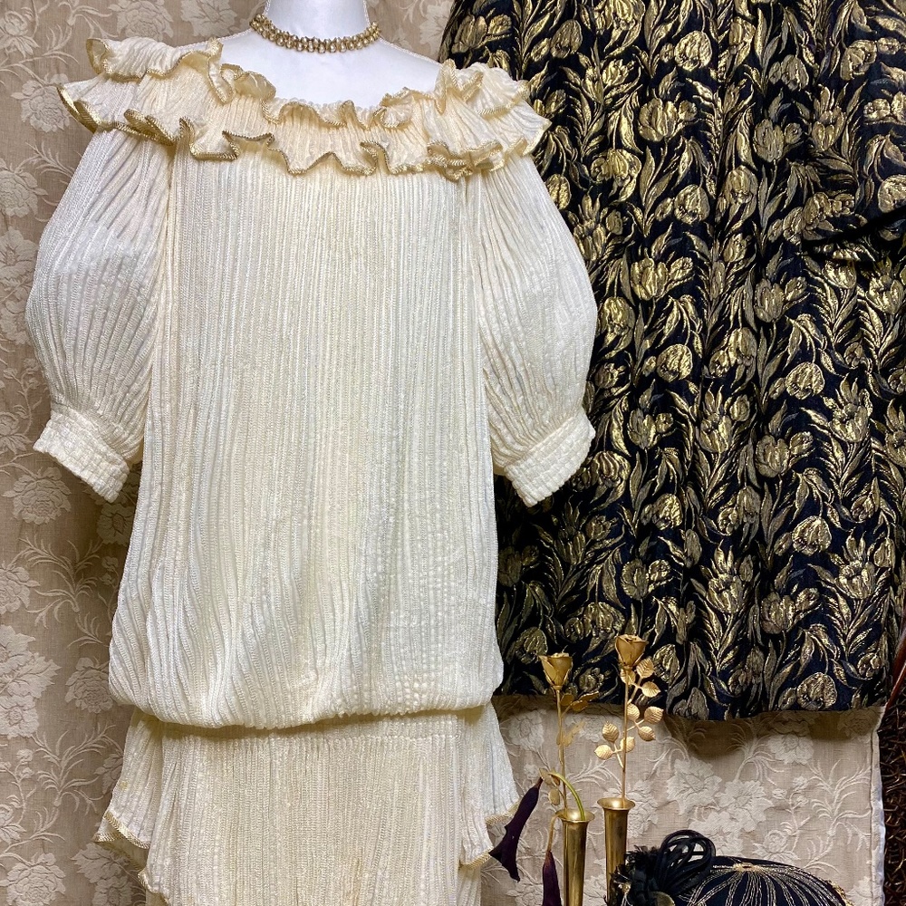 VTG Designer CACHE 80s doing 20s pleated VOLUP White Wedding Dress Prom Dress